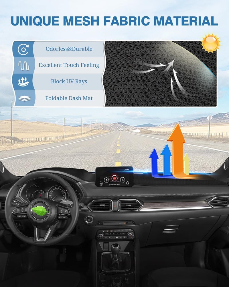 FIILINES Dash Cover for Mazda CX-5 CX5 2017-2025 (Without HUD), Dashboard Mat Cover Sunshade Nonslip Mesh Protector No Glare Accessories Dash Mat Black - Image 3